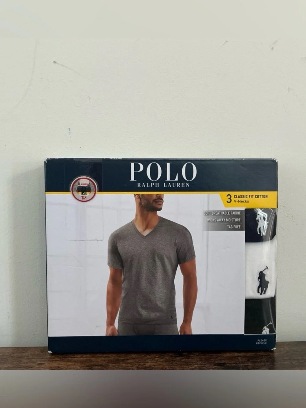 Polo Ralph Lauren Men’s Classic Fit Cotton V-Neck 3 Pack T-Shirts Black/White
